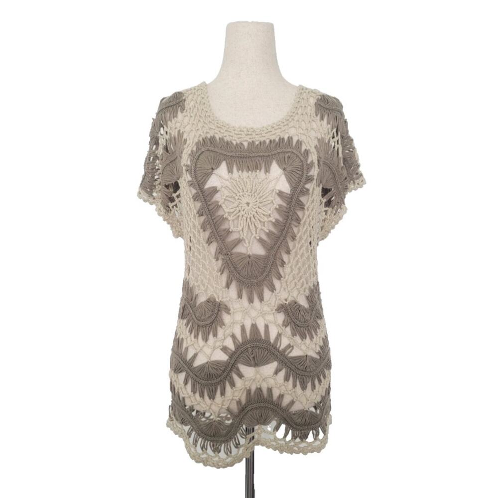 Y2k Crochet Open Knit Top Size L Brown Forest Fairy Boho Festival Earthy Indie